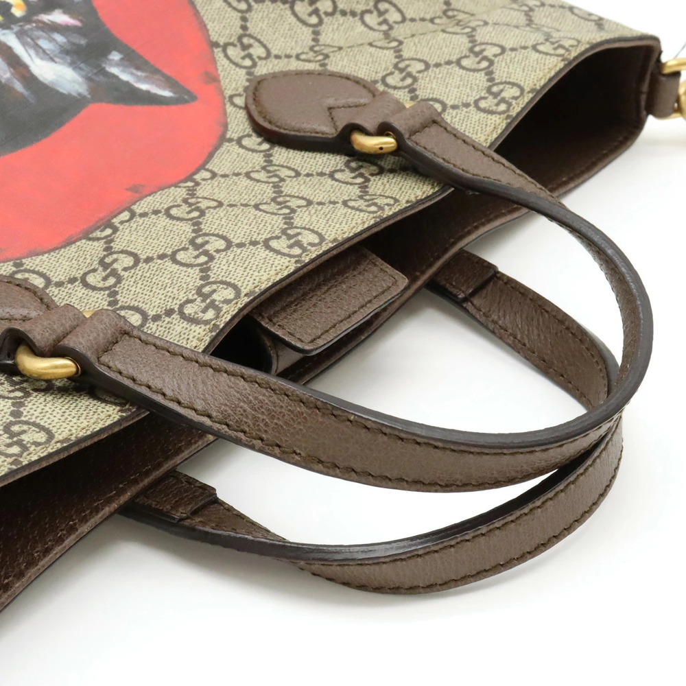 Gucci GG Supreme Mystic Cat Tote Bag Shoulder Beige Cream Brown Red - Picture 4 of 9